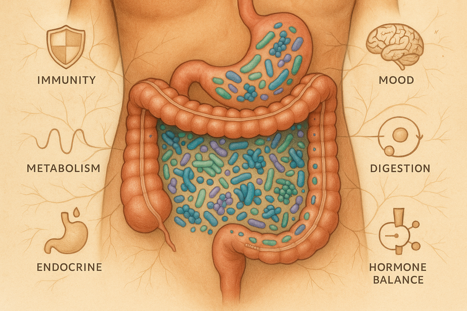 Your gut powers up to 90% of your body’s biochemical functions including: immunity, mood, metabolism, digestion, brain health, and hormone balance. However, due to stress, medication, poor soil, pesticides, and processed foods, many of us are suffering from depleted microbiomes and functioning.
A diverse, strong gut ecosystem and an intact gut lining are non-negotiable for true health - so along with cleansing, we also rebuild and tighten those junctions. portrait image of gut